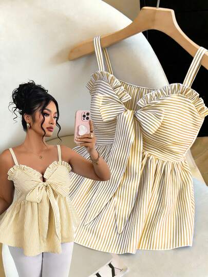 GlowEve CURVE Plus Size Slimming Flared Striped Casual Camisole For Women, Spring/Summer