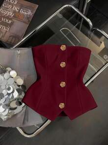 Franclia Women's Elegant Commuter Front Button Camisole Top, Summer - Burgundy - View 5