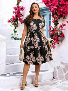 Miaspire Đầm in hoa cỡ lớn dành cho nữ, đầm hoa mùa xuân/hè cho nữ, đầm thanh lịch cỡ lớn, đầm hoa cỡ lớn, quần áo cỡ lớn cho nữ, đầm hoa cho nữ, đầm hoa thường ngày, đầm thanh lịch mùa xuân và hè, đầm nghỉ dưỡng cho nữ, đầm đi nghỉ mát - Nhiều màu - Xem 4