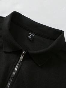ROMWE MEN Camisa polo casual de hombre con estampado de letras, verano - Negro - Ver 3