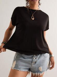 Freevana Plus Size Women Lace Patchwork Casual Sexy Versatile Daily Wear T-Shirt Date Night Black Summer - Black - View 6