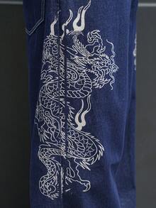 Manfinity EMRG Quần jean denim nam dáng rộng, in họa tiết, túi xéo, kiểu dáng thường ngày. - Màu xanh lam - Xem 6