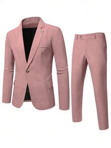 Manfinity Mode Men's Casual Business 2 Pieces Suit, Solid Color Suit Blazer And Pants, Simple Fashion Casual Daily Wear Wedding Suit Prom Suit Men, Suitable For Valentine's Day Anniversary And Other Occasions, It Is A Great Gift For Your Boyfriend Or Husband, Old Money, Formal - Pink - View 7