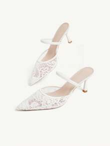 CUCCOO CHICEST Women Shoes Four Seasons New Embroidery Mesh Design Pointed, High Heel Romantic Elegance Stylish Mesh Women's High Heel Shoes Hoop Dress Dating Afternoon Tea Wedding Party Valentine's Day Elegant Dress - Apricot E - View 6