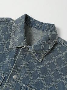 Manfinity Denimwave Áo sơ mi nam tay ngắn chất liệu denim xanh, kiểu dáng thường ngày, chất liệu dệt kim. - Rửa trung bình - Xem 5