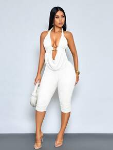 SOLERSUN 性感优雅的海滩度假套装，优雅通勤两件套，吊带上衣搭配六寸长裤，针织纹理和圆领设计，女士休闲舒适的夏季服装 - 白色 - 查看 4