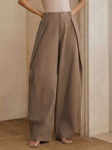 Spring New Khaki Washed Pants, Fashionable Minimalist Commuter Wide-Leg Trousers For Women, Loose Flattering Distressed Jeans - Khaki - View 1