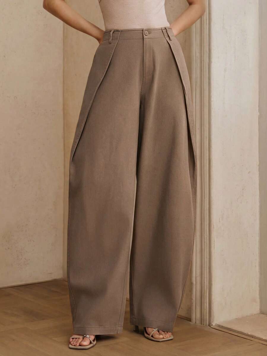 Spring New Khaki Washed Pants, Fashionable Minimalist Commuter Wide-Leg Trousers For Women, Loose Flattering Distressed Jeans - Khaki - View 1