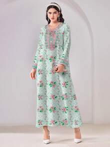 Al Najma Váy kiểu Ả Rập kín đáo, tối giản, họa tiết hoa, phong cách thường ngày. - Nhiều màu - Xem 3