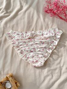 CottageSlumber Floral Heart Ditsy Floral Colorblock Floral Lace Satin Ruffle Hem Ruffle Trim Bow Countryside Romantic Open Back Women's Panties - White - View 2