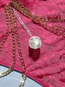 MidnightGlam Plus Size Sexy Lace Chain Bell Open Crotch Panties - Hot Pink - View 4