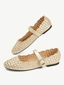 CUCCOO CHICEST Women's Hollow Embroidery, Buckle, Comfortable Flat Shoes - Gold - View 4