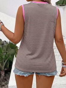EMERY ROSE Women's Spring/Summer New Arrival Striped Print Contrast Trim Casual Versatile Plus Size Tank Top - Multicolor - View 2