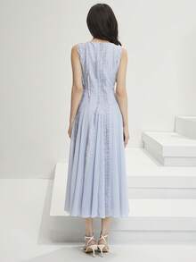 Heiryn Women's Elegant Lace Ruffle Dress, Suitable For Dates And Travel - Gray Blue - View 3
