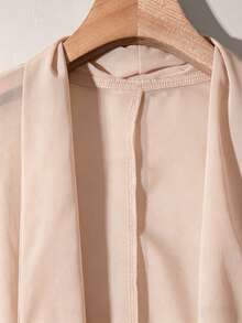 SHEIN Clasi Áo khoác cardigan voan thoáng khí dáng rộng dành cho nữ cỡ lớn - Màu be - Xem 4
