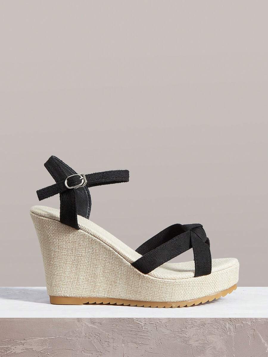 Styleloop Giày đế xuồng và sandal đế xuồng mùa hè hở mũi phong cách bohemian, sandal đi biển bằng rơm kiểu La Mã, không gian nghỉ dưỡng, trang phục mùa hè, đồ dùng cần thiết khi đi du lịch. - Màu đen + Hoa - Xem 1