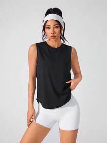 Easithlete Easithlete 女士无袖运动瑜伽户外健身T恤，后背植绒网眼拼接 - 黑色 - 查看 2