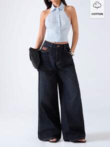 LYSMO 2026 Nou sosit, minimalist, primăvară/vară, cămașă sexy pentru femei cu nasturi în față, fără spate, cu bretele halter, top de vară - Bleu - Vizualizare 6