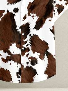 Azurnel Wild West Cowboy Faux Cowhide Casual Allover Print Slim Fit Short Sleeve Polo Shirt, Plus Size - Multicolor - View 3