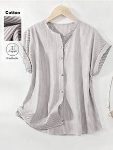 SHEIN Franclia Áo sơ mi nữ cổ bẻ kẻ sọc cài cúc - Nhiều màu - Xem 1