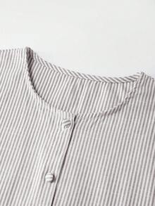 SHEIN Franclia Áo sơ mi nữ cổ bẻ kẻ sọc cài cúc - Nhiều màu - Xem 3