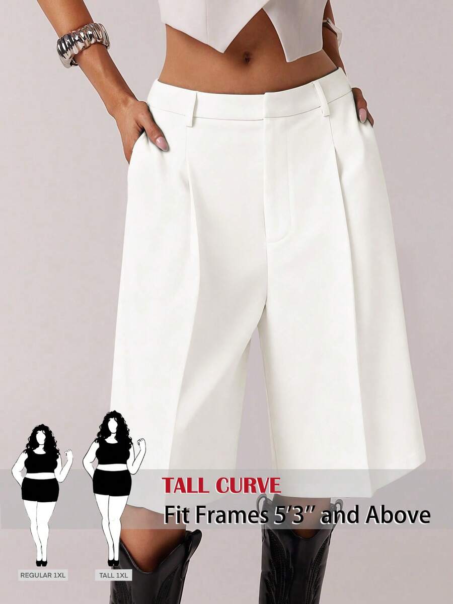 SHEIN PETITE CURVE 春季简约通勤灰色百慕大短裤（女款）