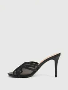CUCCOO SZL Giày sandal cao gót mũi tròn, gót thấp, màu mơ, phối ren lưới, thích hợp cho đám cưới, tiệc tùng, hoặc dịp Giáng sinh. - màu đen - Xem 4
