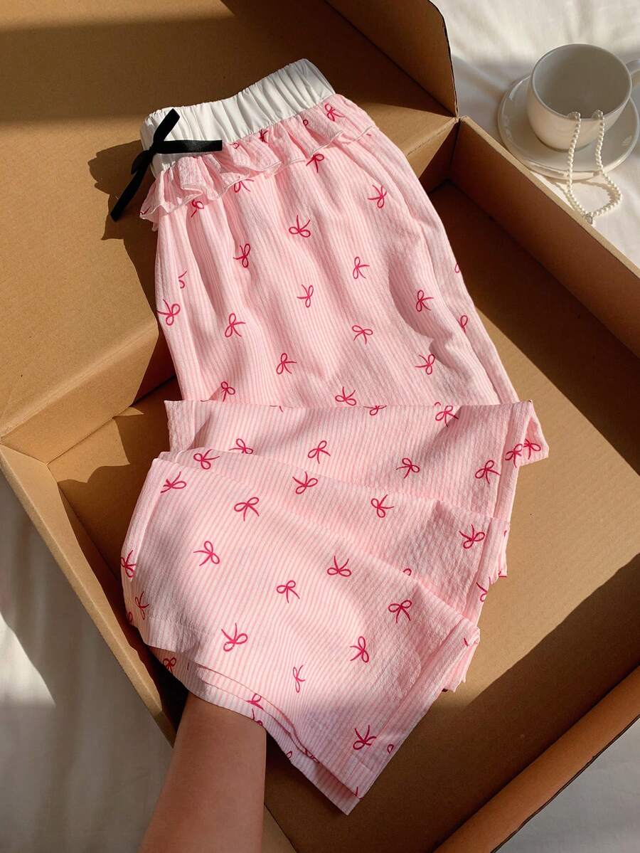 Comfortcana Pantalones de mujer con estampado de rayas y lazo - Rosa - Ver 1