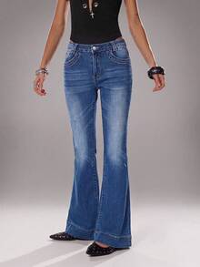 TRNVIE Damen Mode Jeans mit tailliertem Bund und weitem Beinverlauf - Blau - Übersicht 3