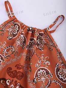 SHEIN Tall CURVE Camiseta de tirantes con estampado floral para mujer talla grande, vacaciones - Multicolor - Ver 3