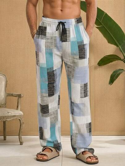 AKNOTIC Quần dài nam dệt kim dáng rộng, cạp chun, ống đứng, nhiều màu sắc, thích hợp mặc hàng ngày và cho giới trẻ.