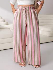 Solflare Plus Size Women Casual Striped Pants - Multicolor - View 3