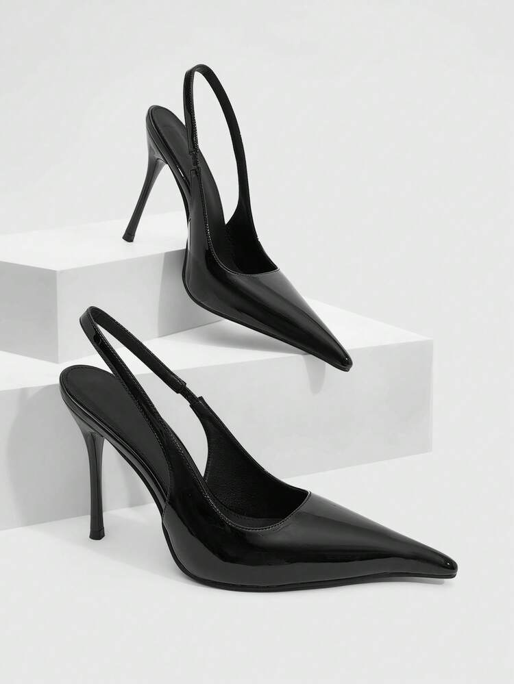 CUCCOO SZL Women's High Heels 10.5CM Long Pointed Kitten Heel Solid Color Black High Heels Easy To Wear Rear Strap Sexy Versatile Elegant Stilettos Suitable For Daily Commuting/Party Women's Shoes