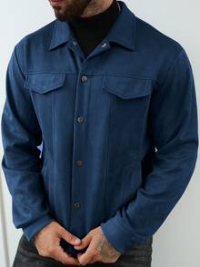 Manfinity Homme Men's Fashionable Versatile Button-Up Long Sleeve Casual Jacket - Royal Blue - View 4