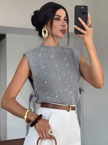 Women Sweater Vests - Light Grey - View 5