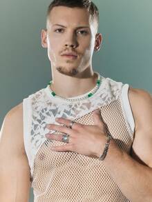 FeverCity Men's Sheer Solid Color Sexy Round Neck Tank Top - White - View 7