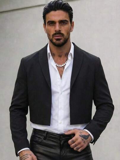 GENTILAND 男士梭织休闲宽松长袖短款西装外套，适合日常穿着、秋冬季节及婚礼场合