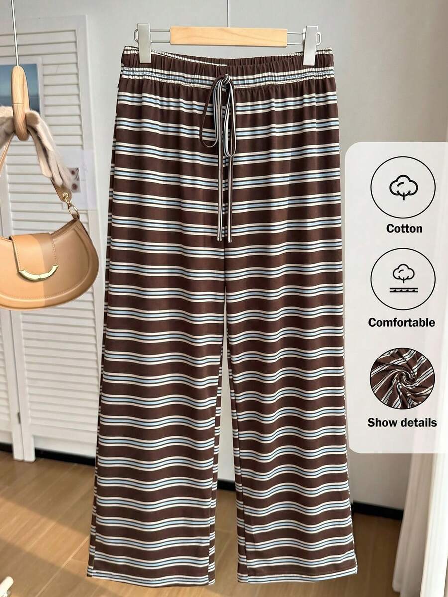 Solflare Pantalones largos elegantes y ajustados para mujer de talla grande, para primavera/verano - Marrón - Ver 1