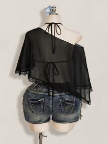 SHEIN ICON Bộ 2 áo hai dây bằng vải chiffon dành cho nữ, có dây buộc. - màu đen - Xem 2