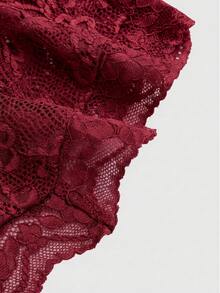 ROMWE Fairycore Women's Lace Asymmetric Hem Halter Neck Camisole - Burgundy - View 4