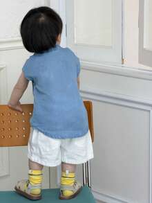 DAZY Toddler Boys' Korean Style Washed Denim Collared Short Sleeve Casual Shirt - Blue - View 2