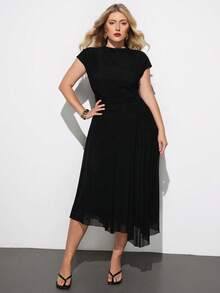 Maija Plus Size Elegant Casual Black Summer Maxi Dress For Women, Minimalist Ruched Waist Evening Formal Outfits, Old Money Work Office Graduation Party - Black - View 6