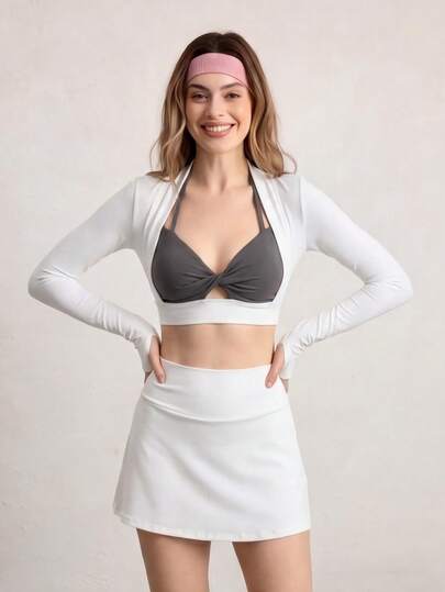 Eassivo Women's Casual Pleated Splice Top And Mini Skirt 2 Pieces Outfit, Suitable For Daily And Sports Wear