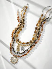 Maija Kalung Bohemian Multi-Layer Manik-Manik Gaya Pantai Musim Panas Baru - Emas - View 3