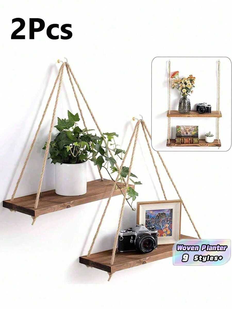 1/2/3/4件装大号简约编织壁挂式花盆室内植物吊架乡村农舍木绳置物架波西米亚风布艺收纳板流苏壁挂架挂毯设计家居装饰浴室办公室露台卧室客厅公寓阳台玄关现代美学天然绳索波西米亚风墙面艺术收纳整理架 - 彩色 - 查看 1