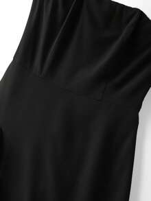 SHEIN Franclia Đầm quây xếp tầng, nhún bèo phía sau, phối màu tương phản, dành cho nữ, thích hợp dự tiệc. - màu đen - Xem 4