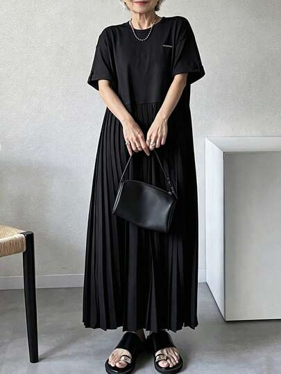 FRIFUL 女士时尚休闲通勤褶皱短袖连衣裙