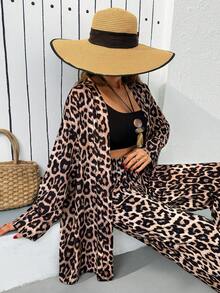 EURMUSE Leopar Print Lightweight Kimono Suit, Ntural Viscose Fabric, Summler Collection, Boho Look, Breathable Fabric - Multicolor - View 7