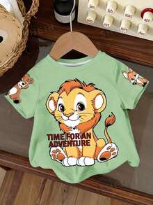 Bubblio Baby Boy Casual Minimalist Cartoon Pattern Round Neck Short Sleeve Loose T-Shirt, Suitable For Summer - Multicolor - View 2