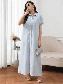 Al Najma Đầm nữ kiểu Ả Rập tay ngắn, dáng rộng, họa tiết trái tim đính sequin, thích hợp mặc hàng ngày đi làm, mùa hè. - Màu xanh lam - Xem 4